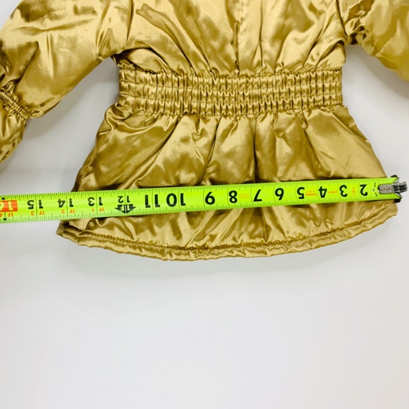 Girls Young Hearts holiday shiny gold festive puffer zip/snap fur lined hoodie - Picture 10 of 12